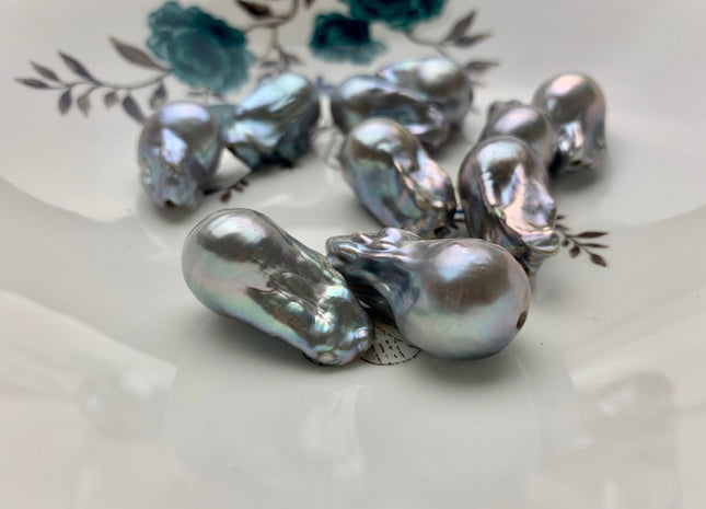 ONE Piece 16-19x25-30 mm AAA Large Hole Jumbo Gray Baroque Pearl Beads Hole Size 2.2mm Genuine High Luster Baroque Pearls #P1080
