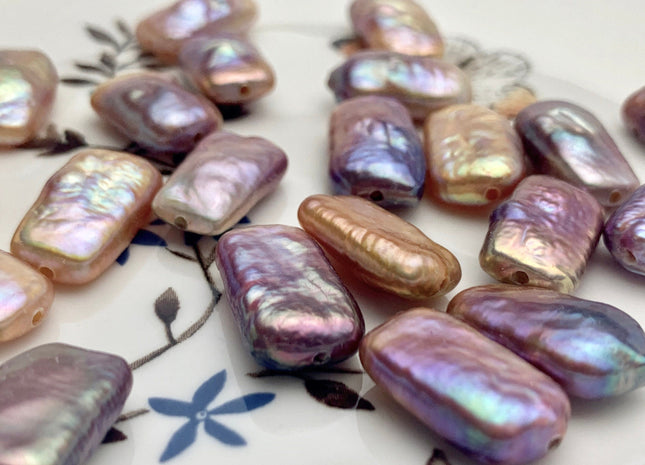 ONE Piece AAAA 10x17-18 mm Natural Mauve Pink High Luster Large Hole Rectangle Coin Pearl For Earring Pendant Hole Size 1.0/1.2 mm #P1222