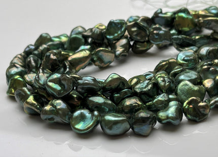 10-11x13-15 mm AA Olive Green Color Keshi Freshwater Pearl Beads Large Size Green Color With Gold Sheen Keshi Rice Nugget Pearl Beads #P1763