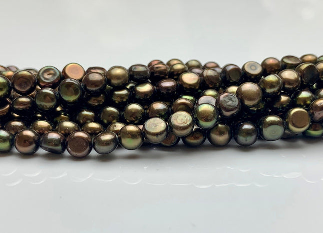 6.5-7 mm AA Button Freshwater Pearl Beads Round Nugget Shape Natural White/ Peacock / Olive Green Color Round Nuggets Pearl Beads #90