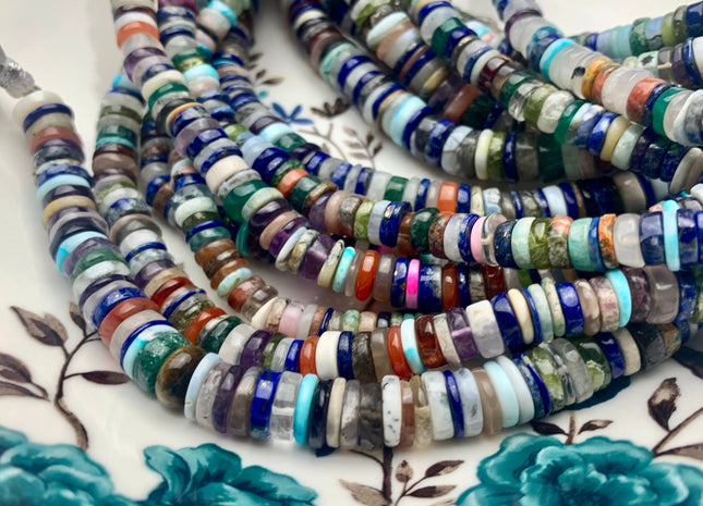 6mm 7mm 8mm 9mm AAA Natural Mixed Amethyst Lapis Chalcedony Emerald Green Garnet Black Tourmaline Moonstone Opal Heishi Beads 8 Inches #3754