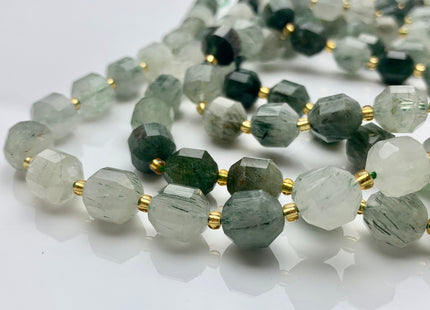 9x10mm Half Strand Faceted Energy Prism Cut Green Rutilated Rutile Quartz Gemstone Genuine Double Terminated Points Shape 16 Pieces #3637