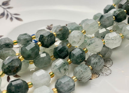 9x10mm Half Strand Faceted Energy Prism Cut Green Rutilated Rutile Quartz Gemstone Genuine Double Terminated Points Shape 16 Pieces #3637