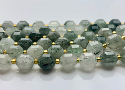 9x10mm Half Strand Faceted Energy Prism Cut Green Rutilated Rutile Quartz Gemstone Genuine Double Terminated Points Shape 16 Pieces #3637