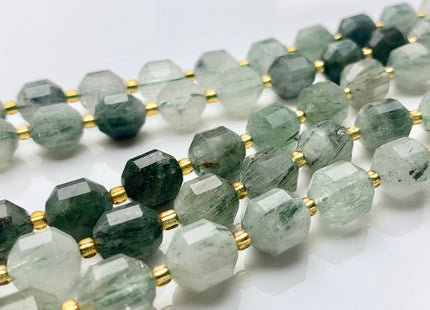 9x10mm Half Strand Faceted Energy Prism Cut Green Rutilated Rutile Quartz Gemstone Genuine Double Terminated Points Shape 16 Pieces #3637