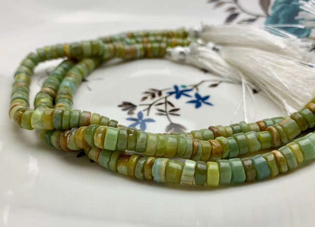 5-6mm 6-7mm 7-8mm AAA 100% All Natural Smooth Heishi Bumble Bee Opal Gemstone Multi Natural Yellow Green Brown Opal Beads 8 Inches #3195