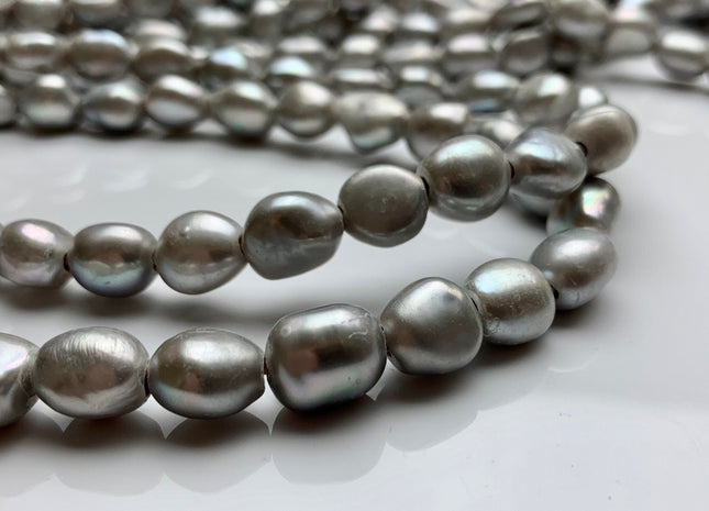 9x12-14 mm Large Hole Silver/Gray Color Rice Nugget Shape Freshwater Pearls Beads 2.1mm Hole #789