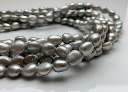9x12-14 mm Large Hole Silver/Gray Color Rice Nugget Shape Freshwater Pearls Beads 2.1mm Hole #789