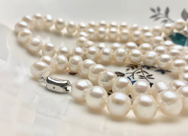 18/20/24 Inches Hand Knotted 9 mm AA Freshwater Potato Pearl Necklace Natural White Freshwater Pearl Necklace With Silver Clasp #1993