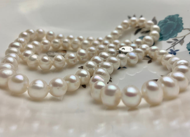18/20/24 Inches Hand Knotted 9 mm AA Freshwater Potato Pearl Necklace Natural White Freshwater Pearl Necklace With Silver Clasp #1993