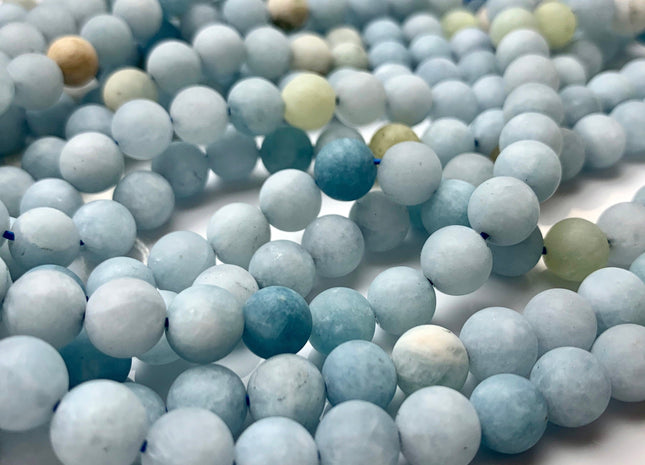 6mm 8mm 10mm 12mm AAA Natural Color Matte Smooth Round Aquamarine Gemstone Beads High Quality Aquamarine Loose Beads 8 Inches Strand #2590