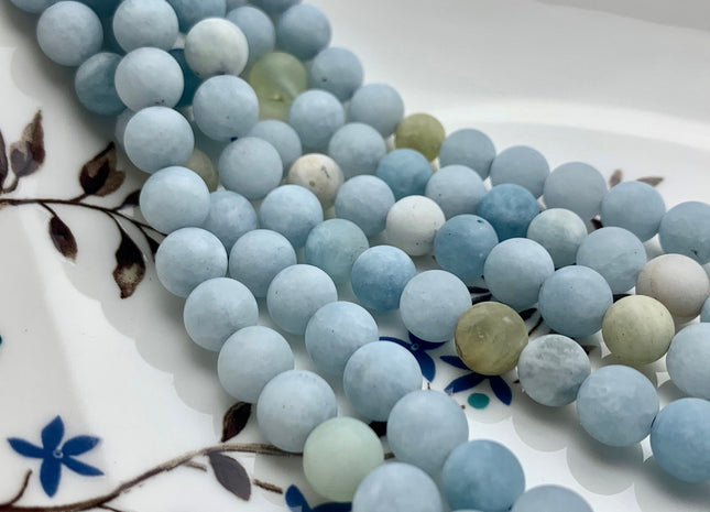 6mm 8mm 10mm 12mm AAA Natural Color Matte Smooth Round Aquamarine Gemstone Beads High Quality Aquamarine Loose Beads 8 Inches Strand #2590