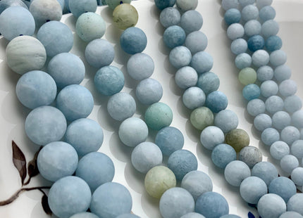 6mm 8mm 10mm 12mm AAA Natural Color Matte Smooth Round Aquamarine Gemstone Beads High Quality Aquamarine Loose Beads 8 Inches Strand #2590