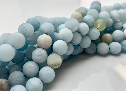 6mm 8mm 10mm 12mm AAA Natural Color Matte Smooth Round Aquamarine Gemstone Beads High Quality Aquamarine Loose Beads 8 Inches Strand #2590