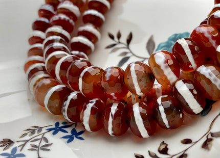 10x13-14 mm DZI Tibetan Agate Large Hole Faceted Drum Shape Carnelian Color Agate Hole Size 2.0 mm 14 Inches Strand 37 Beads #2731