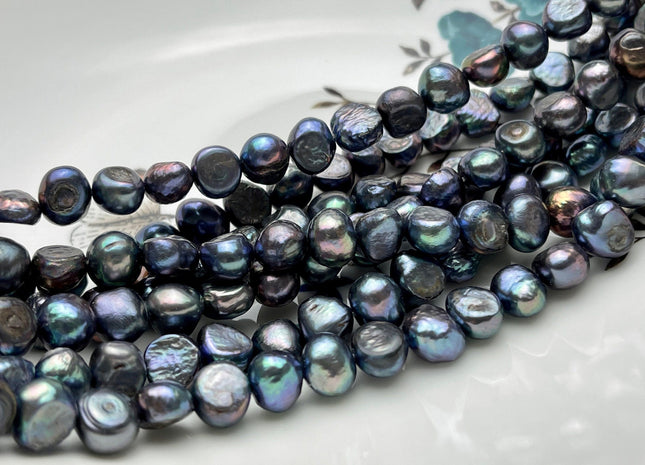 8-9 mm Potato Nugget Rainbow Blue Peacock Color Freshwater Pearl Beads Genuine Cultured High Luster Peacock Color Nugget Pearl #P1718