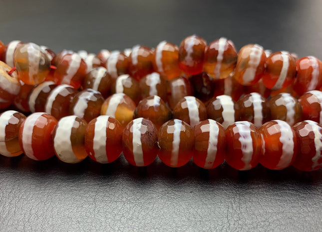 10x13-14 mm DZI Tibetan Agate Large Hole Faceted Drum Shape Carnelian Color Agate Hole Size 2.0 mm 14 Inches Strand 37 Beads #2731