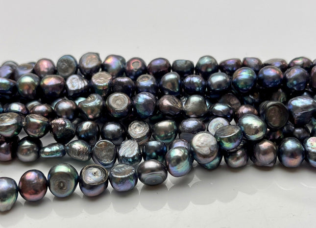 8-9 mm Potato Nugget Rainbow Blue Peacock Color Freshwater Pearl Beads Genuine Cultured High Luster Peacock Color Nugget Pearl #P1718