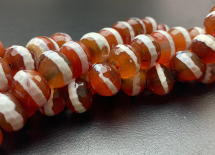 10x13-14 mm DZI Tibetan Agate Large Hole Faceted Drum Shape Carnelian Color Agate Hole Size 2.0 mm 14 Inches Strand 37 Beads #2731