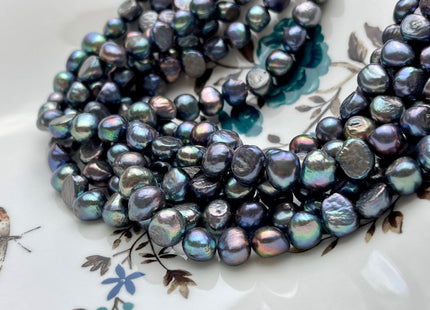 8-9 mm Potato Nugget Rainbow Blue Peacock Color Freshwater Pearl Beads Genuine Cultured High Luster Peacock Color Nugget Pearl #P1718