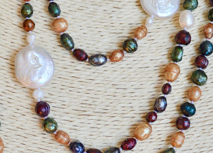 72 inches 6-21mm Faceted and Coin Genuine Pearl Necklace Multi Color Pearl Necklace Long Pearl Necklace #874