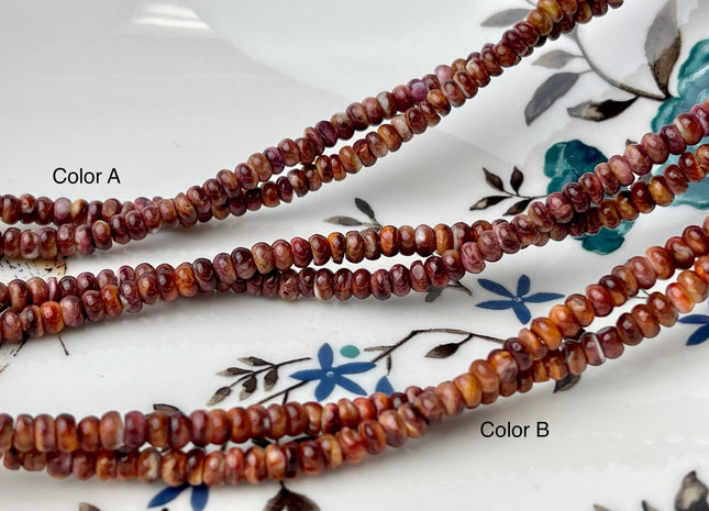 4 mm AAA Natural Orange Red White Spiny Oyster Shell Heishi Rondelle Shape Genuine Beautiful Natural Spiny Oyster Beads 16 Inch Strand #4274