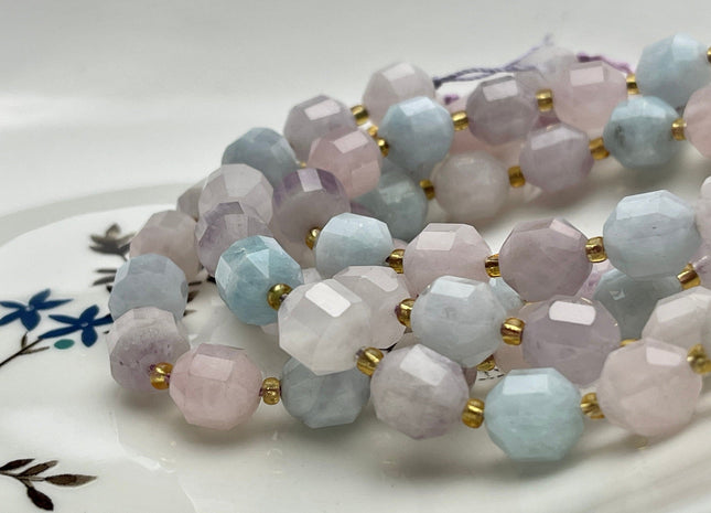 9x10mm Half Strand Faceted Energy Prism Cut Rose Quartz Amethyst Aquamarine Gemstone Genuine Double Terminated Points Multi Color Bead #4035
