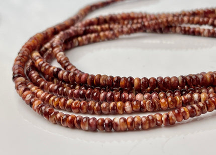 4 mm AAA Natural Orange Red White Spiny Oyster Shell Heishi Rondelle Shape Genuine Beautiful Natural Spiny Oyster Beads 16 Inch Strand #4274