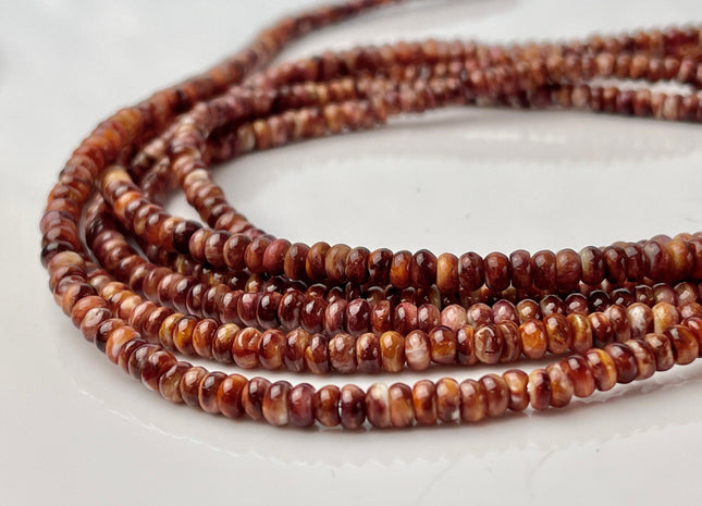 4 mm AAA Natural Orange Red White Spiny Oyster Shell Heishi Rondelle Shape Genuine Beautiful Natural Spiny Oyster Beads 16 Inch Strand #4274