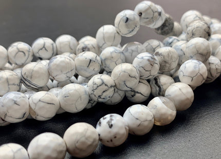 BEST DEAL 10 mm Faceted Round Fire Agate Gemstone Beads Heat Treated White And Black Vein Color Agate 15.5 Inches Strand #2878