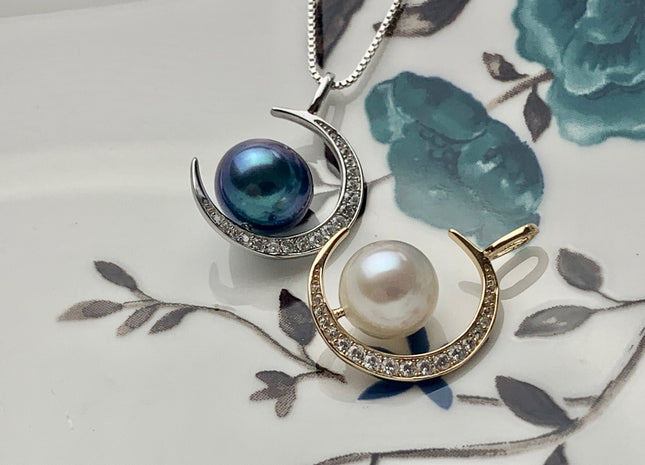 One Piece 925 Sterling Silver/Gold Pendant Setting Findings For Half Drilled Pearls Crescent Moon Design Pearl Mounting DIY Jewelry #10188