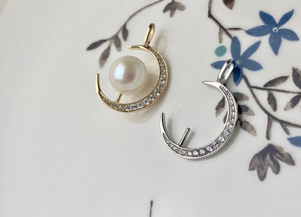 One Piece 925 Sterling Silver/Gold Pendant Setting Findings For Half Drilled Pearls Crescent Design Pearl Mounting DIY Jewelry #10188