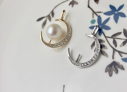 One Piece 925 Sterling Silver/Gold Pendant Setting Findings For Half Drilled Pearls Crescent Moon Design Pearl Mounting DIY Jewelry #10188