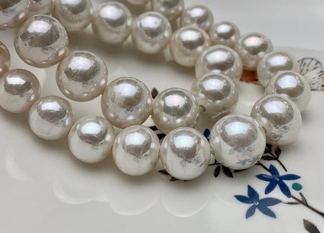 12-14mm Natural White Or Pink Half Strand Large Hole Freshwater Edison Pearl Beads Hole 1.5mm 2.2mm Genuine Extra Shiny Baroque Pearls #730