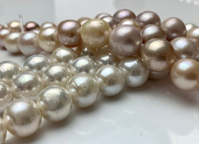 12-14mm Natural White Or Pink Half Strand Large Hole Freshwater Edison Pearl Beads Hole 1.5mm 2.2mm Genuine Extra Shiny Baroque Pearls #730