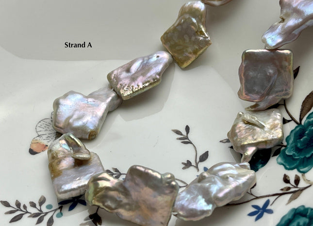 One-Of-A-Kind 19-27x22-38 mm Very Rare Natural Mauve Pink Irregular Square Flat Keshi Freshwater Pearl Beads Genuine Pearl Beads #P2207