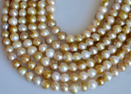 8 mm Large Hole Freshwater Pearls Potato Shape Natural Golden Champagne Color Hole 2.2mm #772