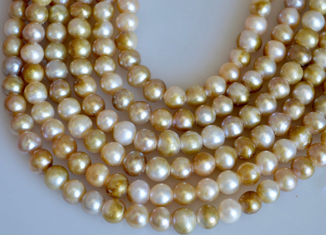 8 mm Large Hole Freshwater Pearls Potato Shape Natural Golden Champagne Color Hole 2.2mm #772
