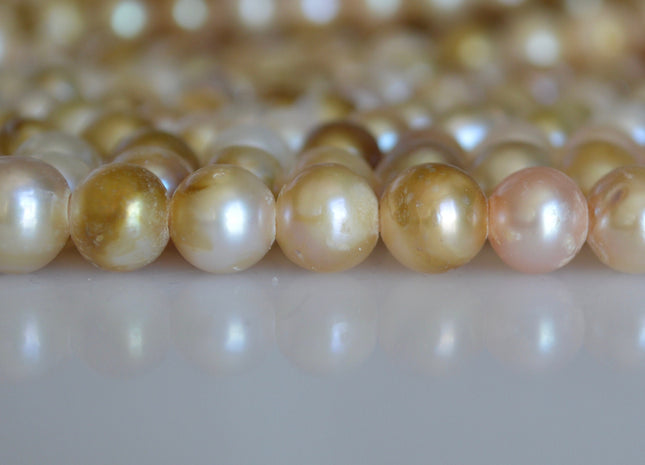 8 mm Large Hole Freshwater Pearls Potato Shape Natural Golden Champagne Color Hole 2.2mm #772