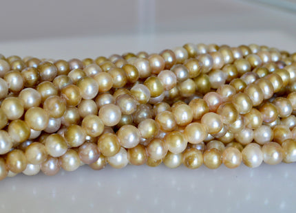 8 mm Large Hole Freshwater Pearls Potato Shape Natural Golden Champagne Color Hole 2.2mm #772