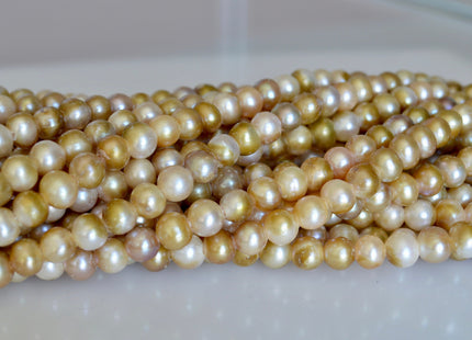 7 mm Large Hole Freshwater Pearls Potato Shape Natural Golden Champagne Color Hole 2.2mm #772