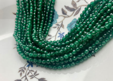 3mm 4mm Faceted Round Emerald Green Color Agate Gemstone Beads Genuine Agate Gemstone Loose Beads 14 Inches Strand #3282