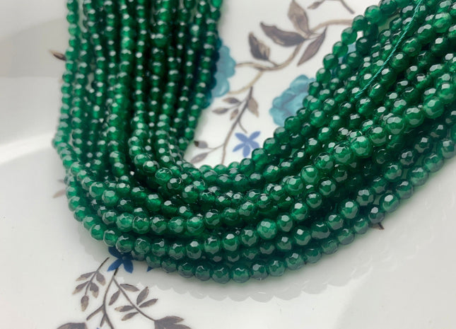 3mm 4mm Faceted Round Emerald Green Color Agate Gemstone Beads Genuine Agate Gemstone Loose Beads 14 Inches Strand #3282