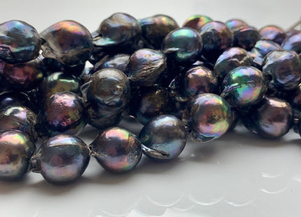 12-13x15-18 mm AA Half Strand Large Hole Peacock Color Freshwater Baroque Pearl Beads Hole Size 2.0 mm Genuine Rare Baroque Pearls #1964