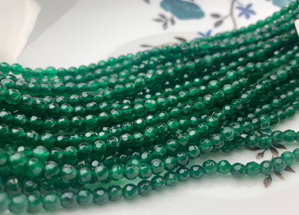 3mm 4mm Faceted Round Emerald Green Color Agate Gemstone Beads Genuine Agate Gemstone Loose Beads 14 Inches Strand #3282