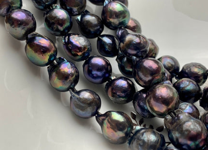 12-13x15-18 mm AA Half Strand Large Hole Peacock Color Freshwater Baroque Pearl Beads Hole Size 2.0 mm Genuine Rare Baroque Pearls #1964