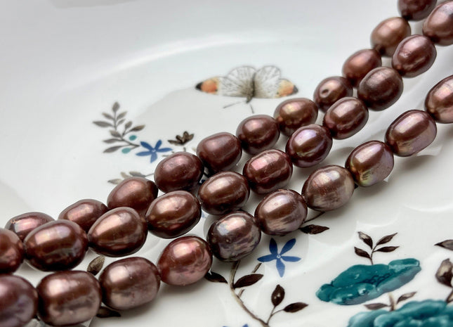 10x13 mm Copper Brown Rice/Oval Freshwater Pearl Beads, Genuine Cultured Brown Rice Freshwater Pearl Beads 32 Beads #469