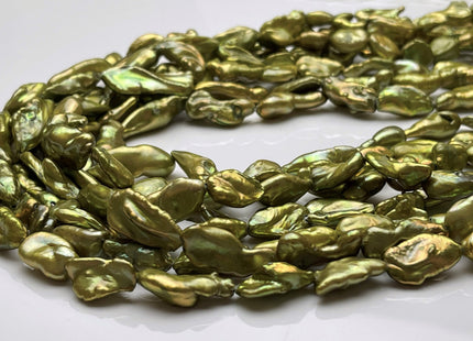 8-10x13-18 mm Sage Green Color Keshi Freshwater Pearl Beads Large Size Green Color With Gold Sheen Keshi Rice Nugget Pearl Beads #P1765