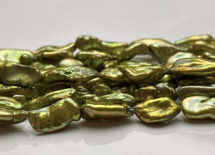 8-10x13-18 mm Sage Green Color Keshi Freshwater Pearl Beads Large Size Green Color With Gold Sheen Keshi Rice Nugget Pearl Beads #P1765