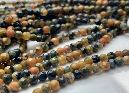 4 mm Faceted Round Yellow And Green Color Agate Gemstone Beads Genuine Agate Gemstone Loose Beads 14 Inches Strand #3014